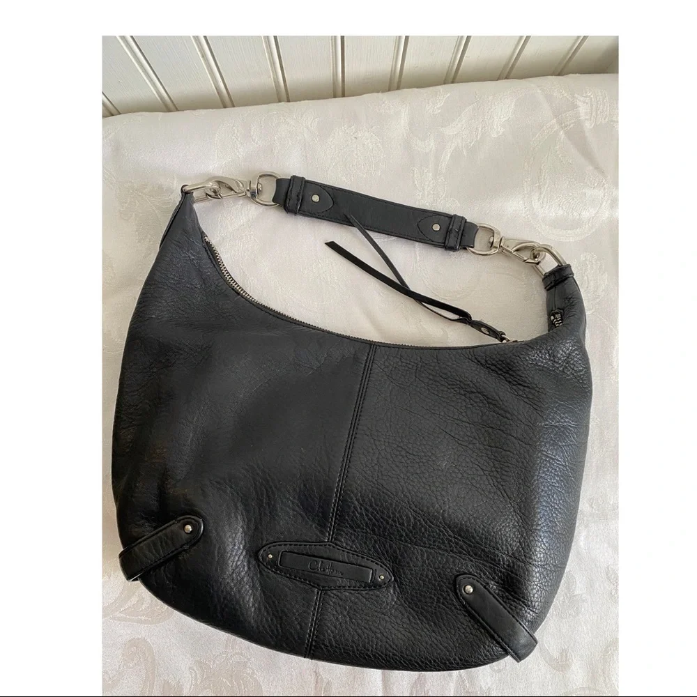 COLE HAAN BLACK PEBBLED LEATHER HOBO SHOULDER BAG